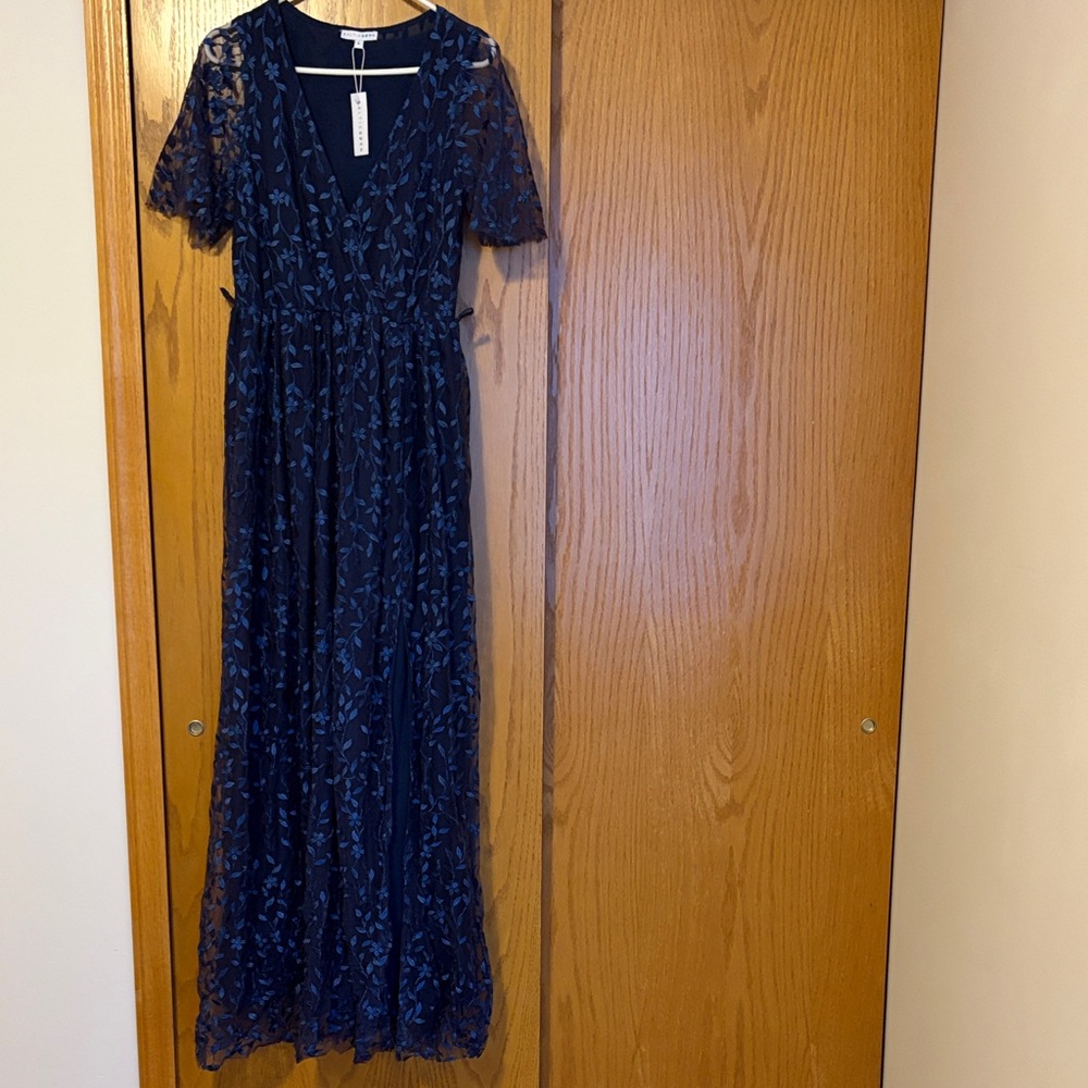 Baltic Born Navy Blue Floral Lace Maxi Dress